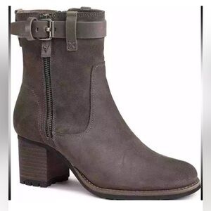 Trask Womens Madison 36-1137 Moto Gray Leather Block Heel Lug Sole Boots Size 10